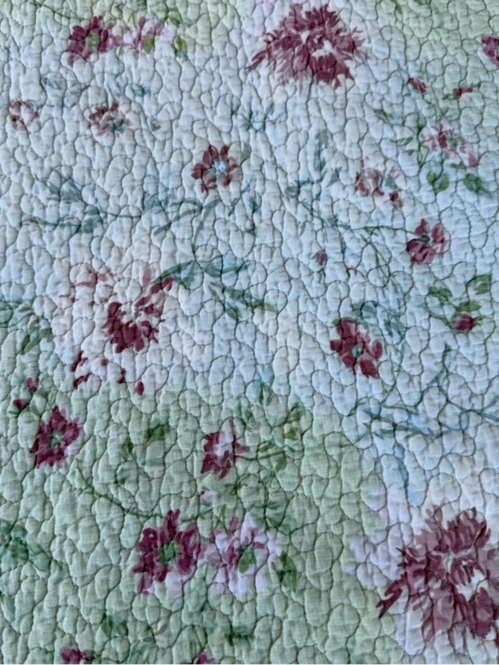 VTG Laura Ashley Reversible Floral Quilt Green Pink Roses Stripes 84x86 FLAWS
